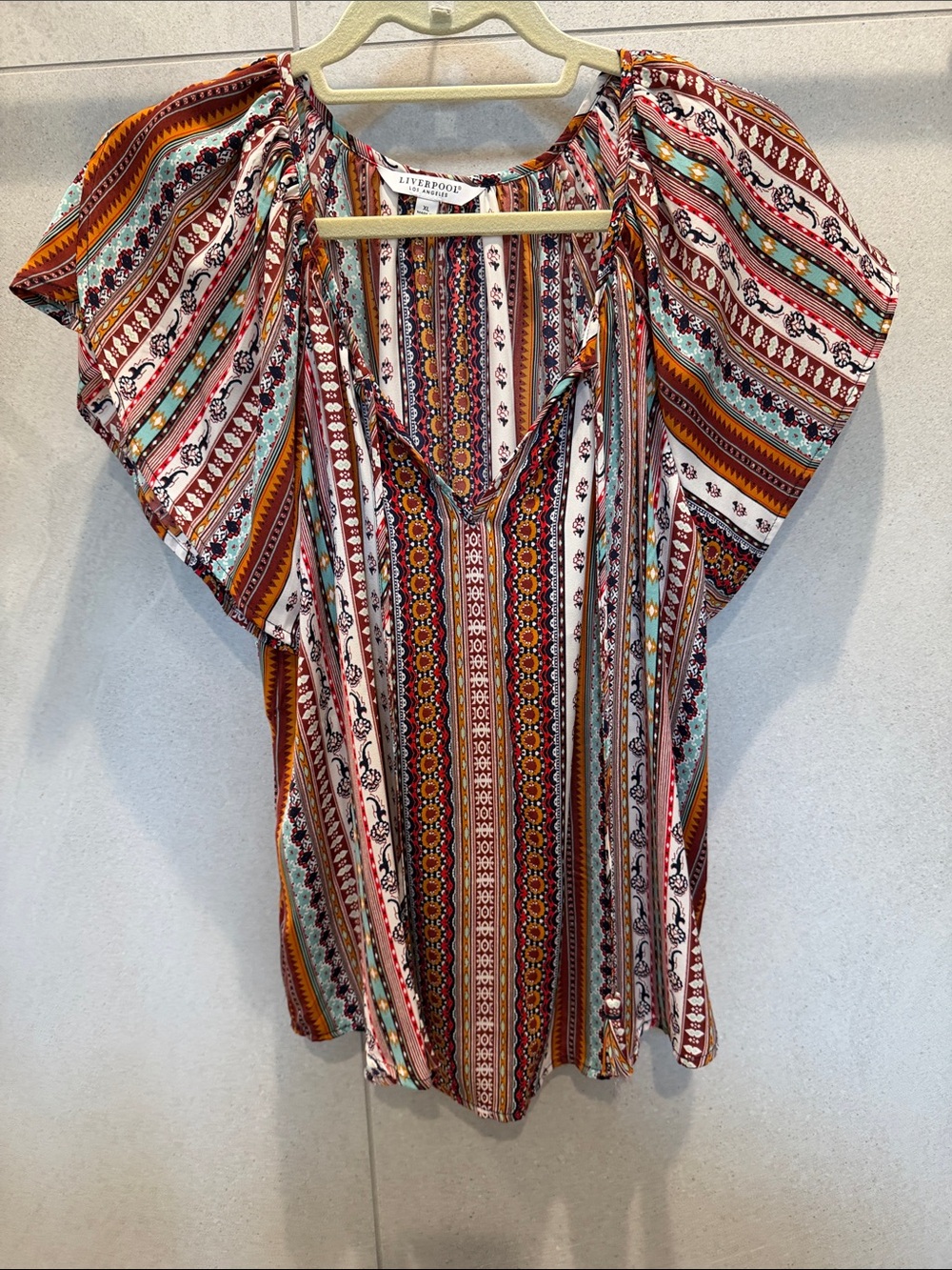 Liverpool Multicolor Striped Boho Blouse - Rust, Mint & White